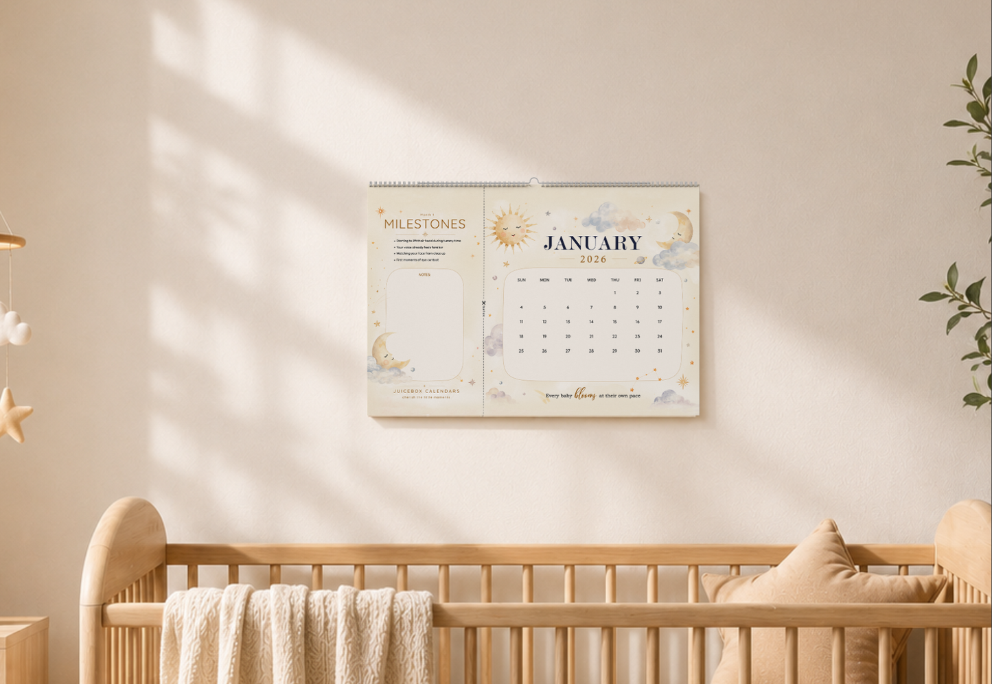 Soft Sky Baby Milestone Calendar | 2026–2027 Keepsake Wall Calendar
