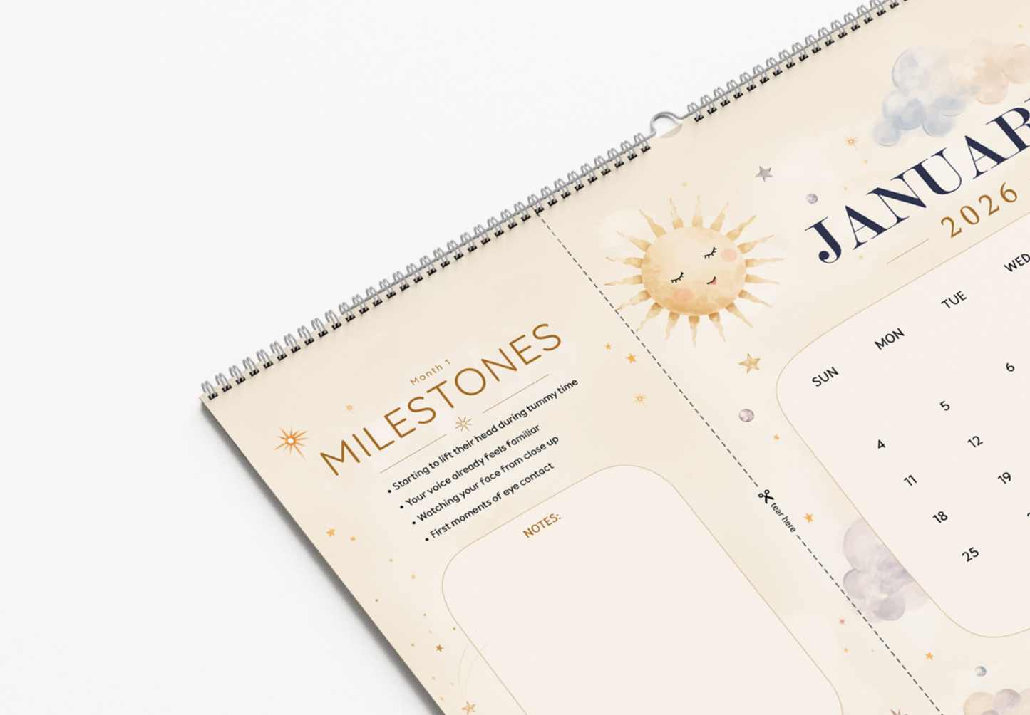 Soft Sky Baby Milestone Calendar | 2026–2027 Keepsake Wall Calendar