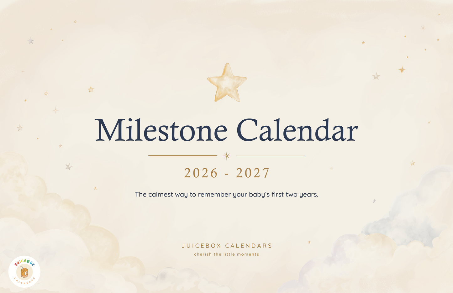 Soft Sky Baby Milestone Calendar | 2026–2027 Keepsake Wall Calendar