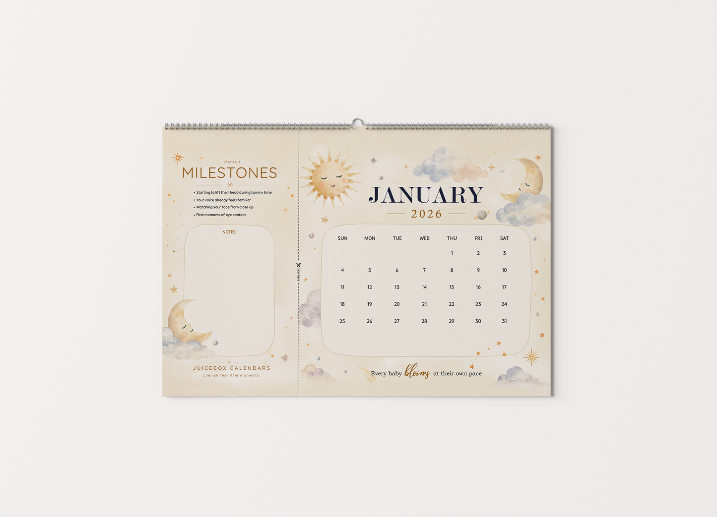 Soft Sky Baby Milestone Calendar | 2026–2027 Keepsake Wall Calendar