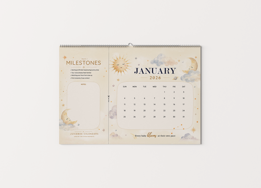 Soft Sky Baby Milestone Calendar | 2026–2027 Keepsake Wall Calendar
