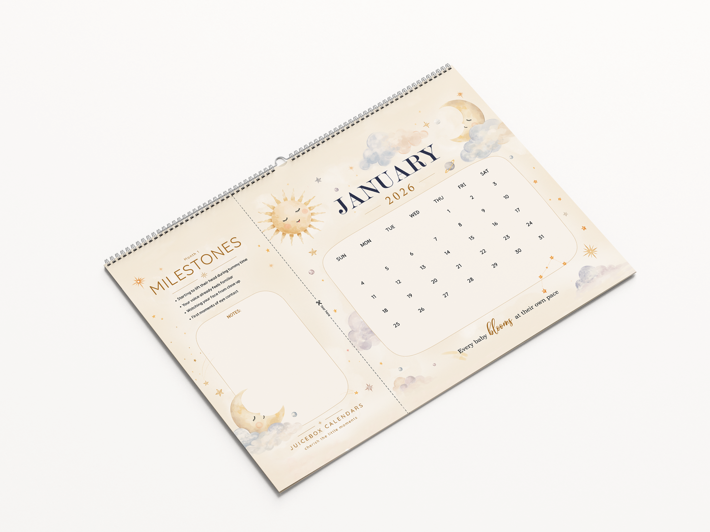 Soft Sky Baby Milestone Calendar | 2026–2027 Keepsake Wall Calendar