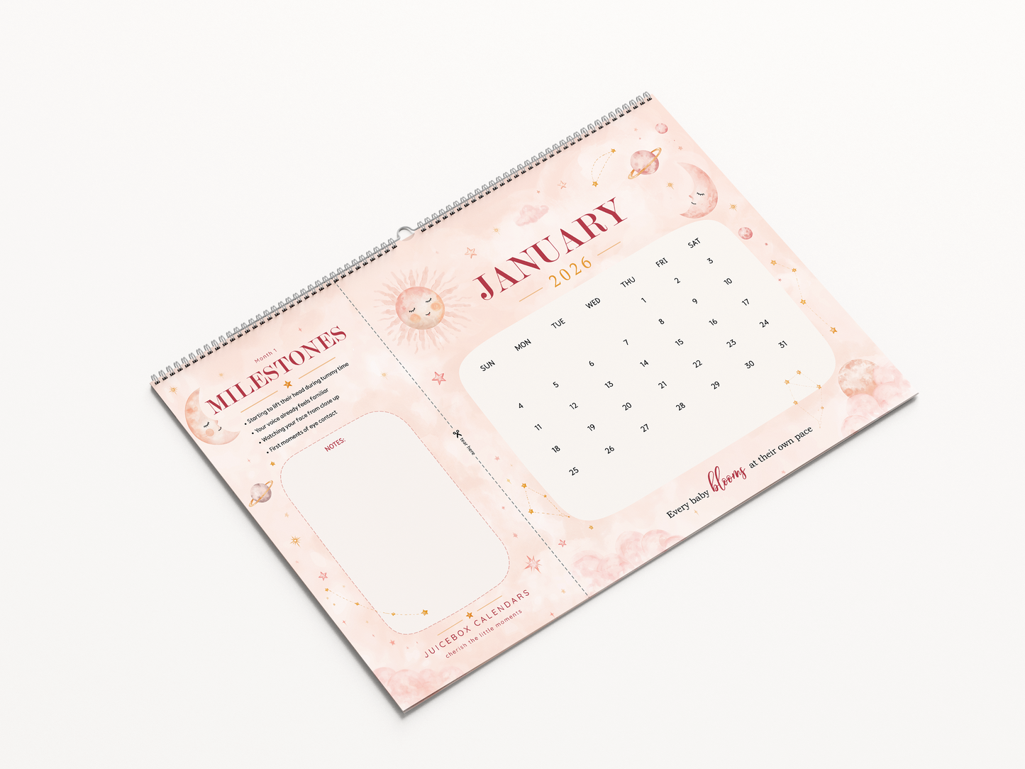 Celestial Bloom Baby Milestone Calendar | 2026–2027 Keepsake Wall Calendar