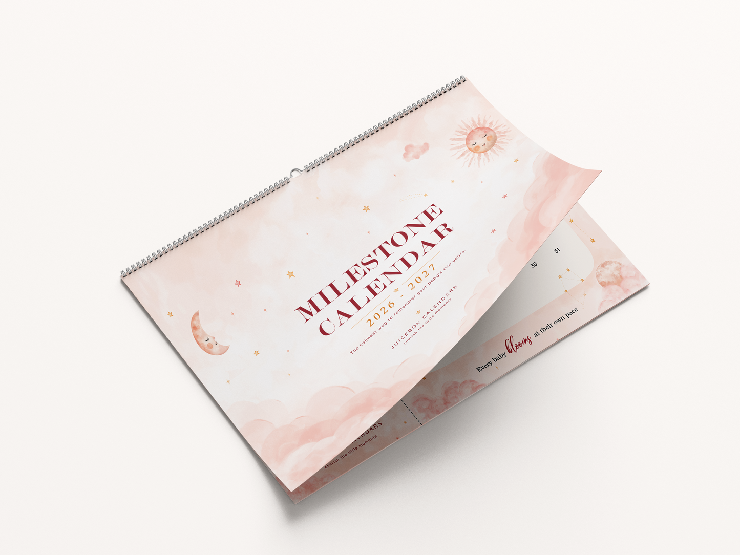Celestial Bloom Baby Milestone Calendar | 2026–2027 Keepsake Wall Calendar