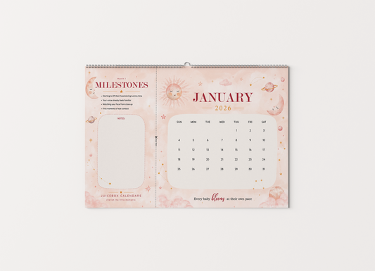Celestial Bloom Baby Milestone Calendar | 2026–2027 Keepsake Wall Calendar