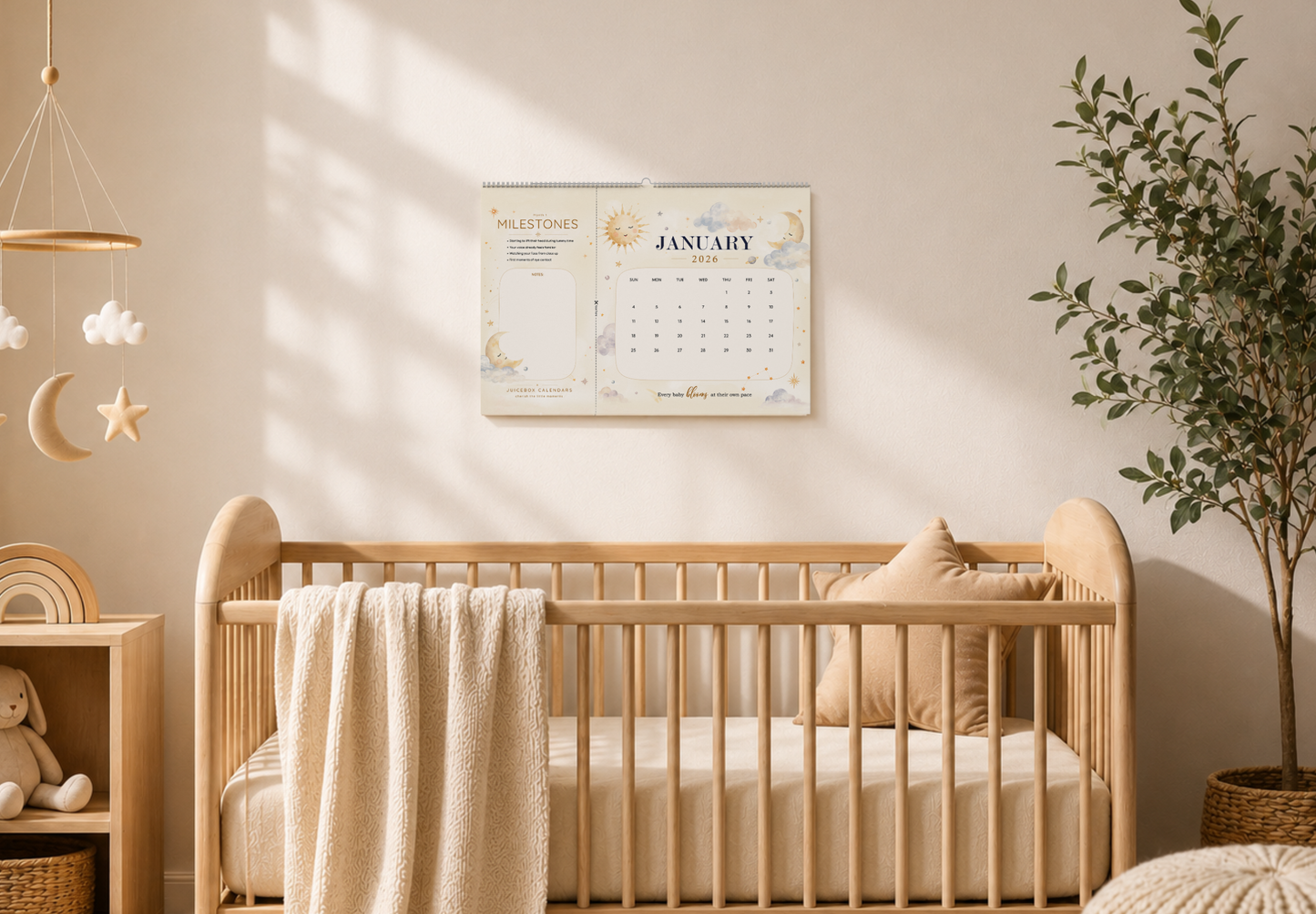 Soft Sky Baby Milestone Calendar | 2026–2027 Keepsake Wall Calendar