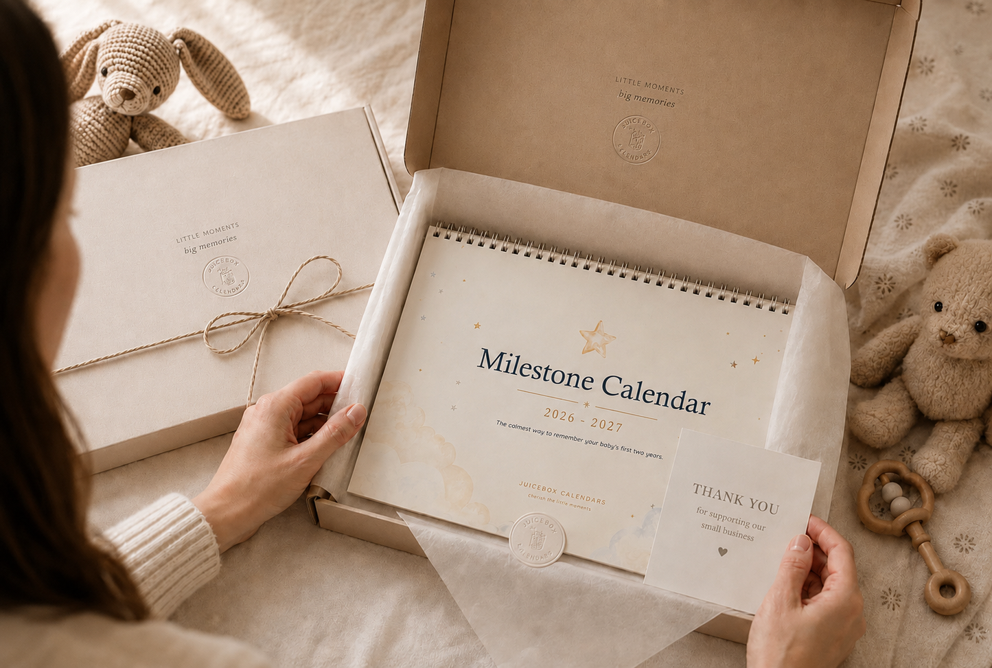 Soft Sky Baby Milestone Calendar | 2026–2027 Keepsake Wall Calendar