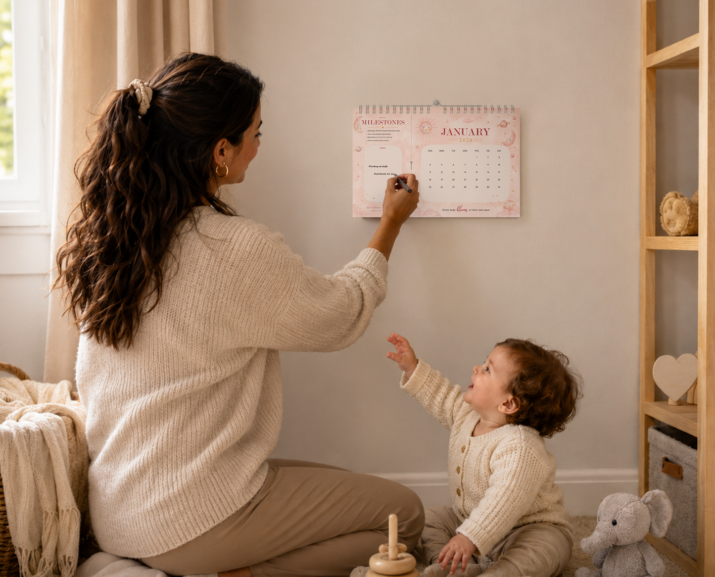 Celestial Bloom Baby Milestone Calendar | 2026–2027 Keepsake Wall Calendar