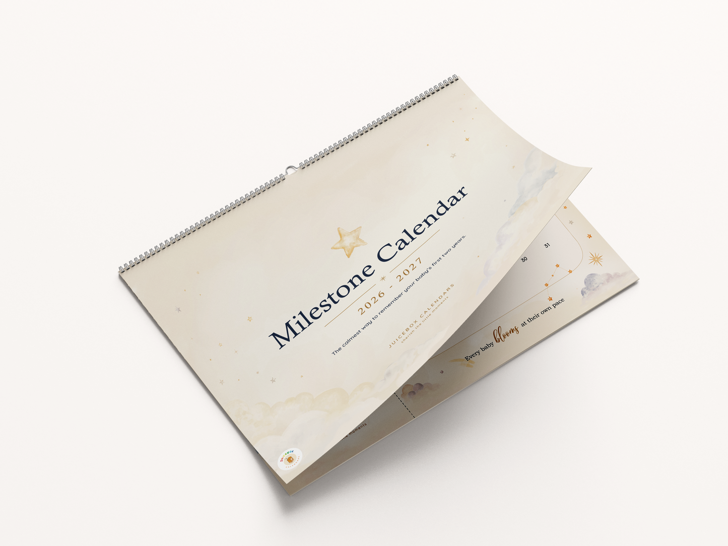 Soft Sky Baby Milestone Calendar | 2026–2027 Keepsake Wall Calendar